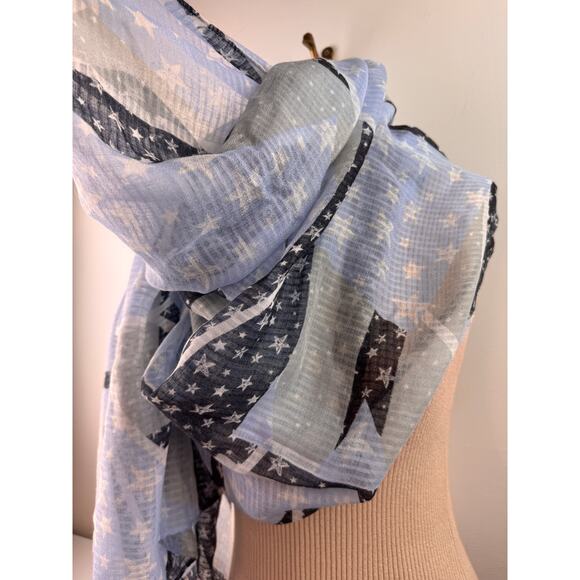 Seed Heritage Blue Black White Scarf/Wrap Shawl Star Striped Around Neck - Picture 2 of 4
